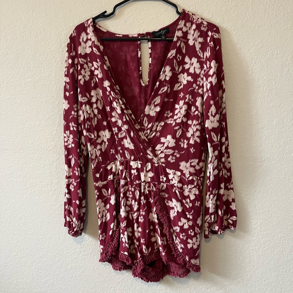 Maroon Floral Romper - Picture 2 of 3
